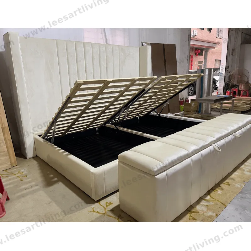 #07771 Luxury Bedroom Set Upholstered Soft Wall Panel Background Interior Decoration Custom High Big Headboard Villa Bed
