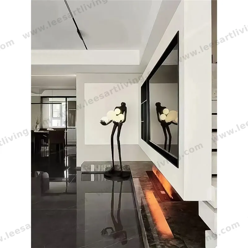 HJ-LI003 Modern Sculpture Holding Ball LED Floor Lamp for Hotel Lobby Exhibition Lighting