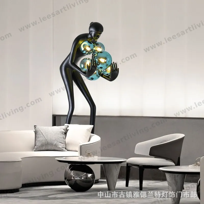 L1200 Modern Sculpture Holding Ball LED Floor Lamp for Hotel Lobby Exhibition Lighting