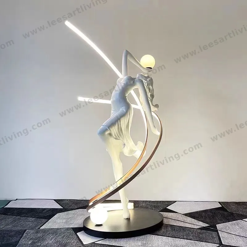 HJ-L2048 Modern Sculpture Holding Ball LED Floor Lamp for Hotel Lobby Exhibition Lighting