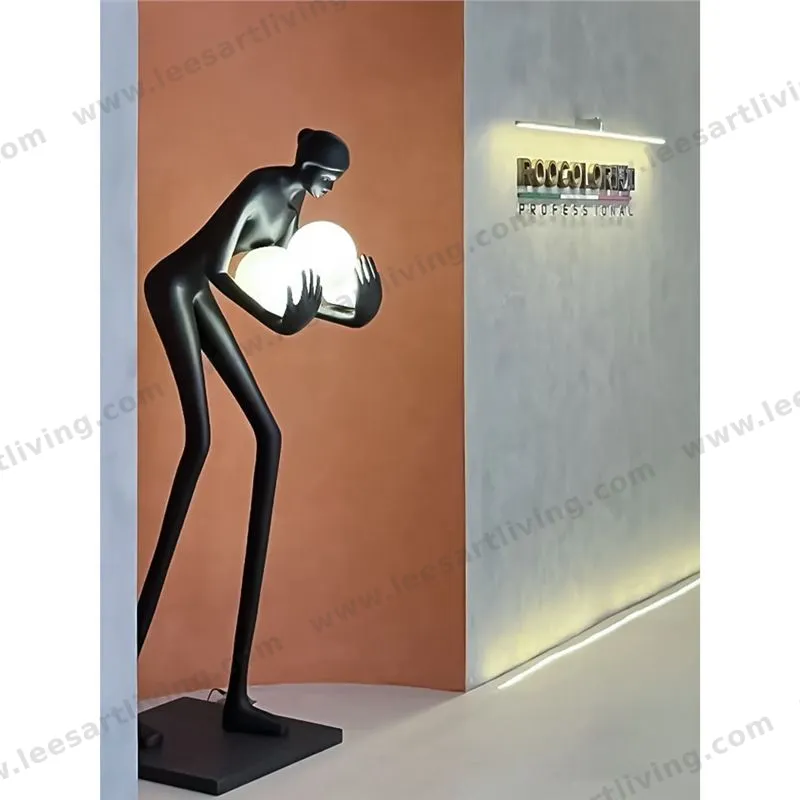 HJ-LI003 Modern Sculpture Holding Ball LED Floor Lamp for Hotel Lobby Exhibition Lighting