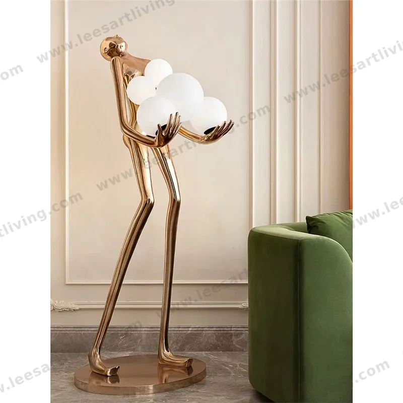 HJ-LI003 Modern Sculpture Holding Ball LED Floor Lamp for Hotel Lobby Exhibition Lighting