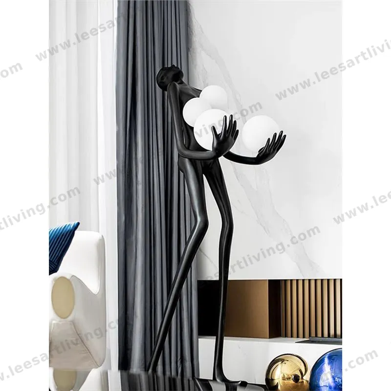HJ-LI003 Modern Sculpture Holding Ball LED Floor Lamp for Hotel Lobby Exhibition Lighting