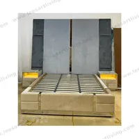 #07768 Luxury Bedroom Set Upholstered Soft Wall Panel Background Interior Decoration Custom High Big Headboard Villa Bed