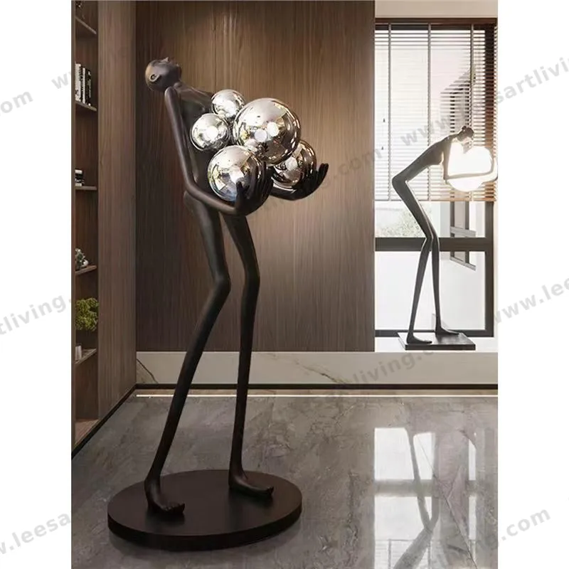 HJ-LI003 Modern Sculpture Holding Ball LED Floor Lamp for Hotel Lobby Exhibition Lighting