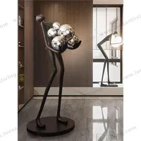 HJ-LI003 Modern Sculpture Holding Ball LED Floor Lamp for Hotel Lobby Exhibition Lighting