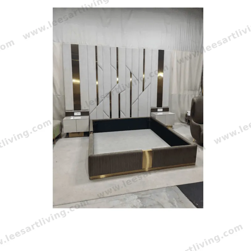 #251016 Luxury Bedroom Set Upholstered Soft Wall Panel Background Interior Decoration Custom High Big Headboard Villa Bed