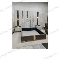 #251016  Luxury Bedroom Set Upholstered Soft Wall Panel Background Interior Decoration Custom High Big Headboard Villa Bed
