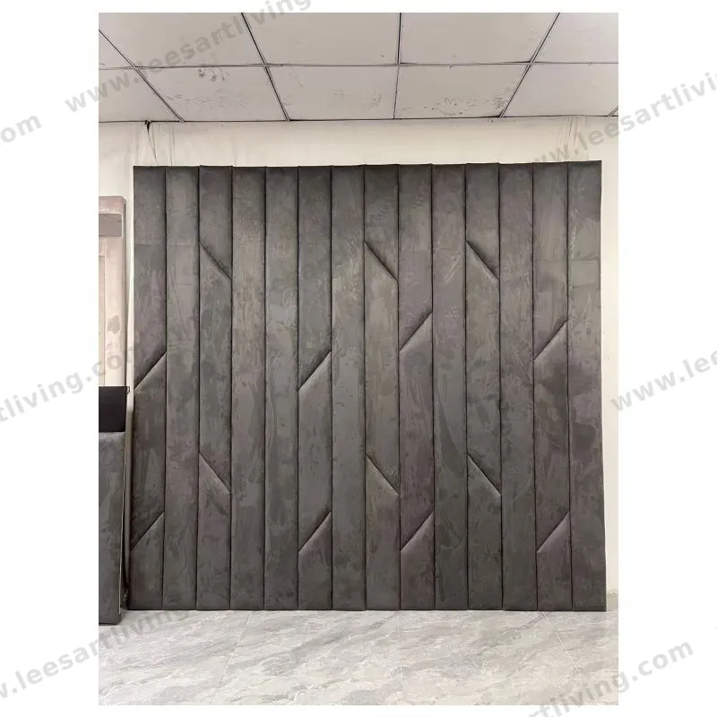 #07778-2  Luxury Bedroom Set Custom Dark Grey Upholstered Wall Panel With Vertical Channel And Geometric Chevron Detailing For Headboard Feature Wall And Whole House Soft Furniture OEM ODM