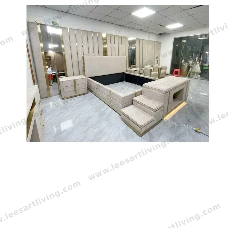 #07770 Luxury Bedroom Set Upholstered Soft Wall Panel Background Interior Decoration Custom High Big Headboard Villa Bed