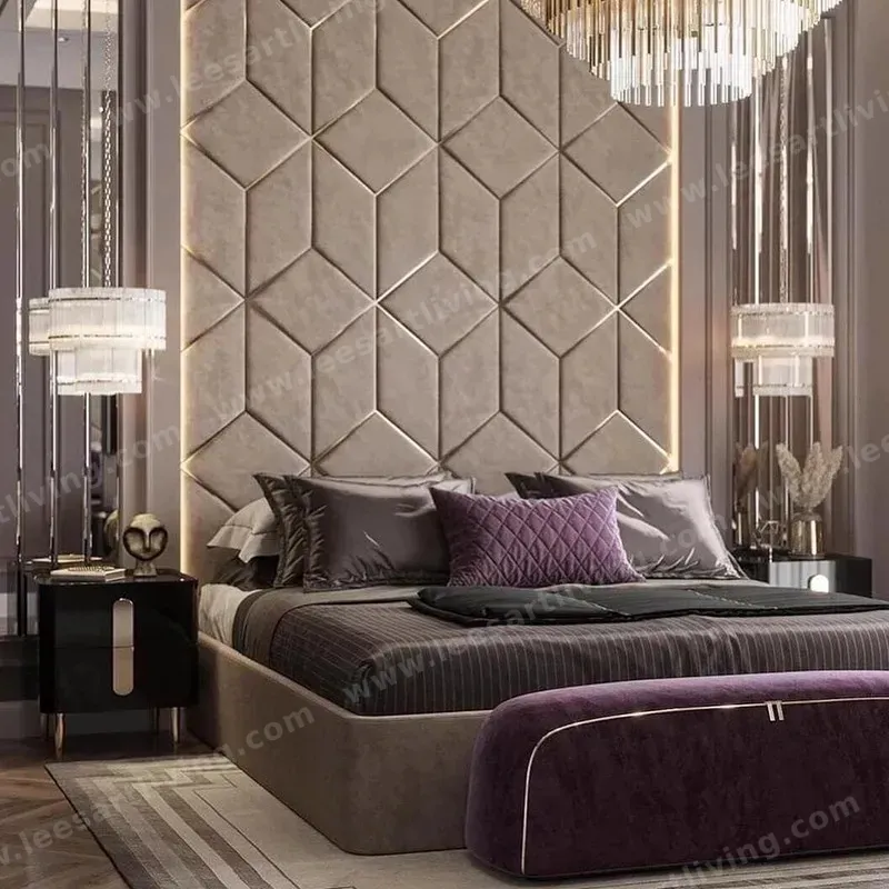 WALLPANELS0105 HJ HOME Easy Install Hotel Upholstery Velvet Fabric Leather Soft Wall Panels Mirrors Background Interior Big Headboard Villa Bed