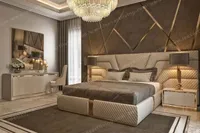 Luxury wide headboard villa hotel wood upholstered beds