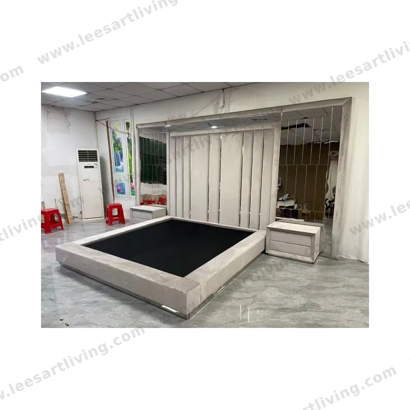 #260512 Luxury Bedroom Set Upholstered Soft Wall Panel Background Interior Decoration Custom High Big Headboard Villa Bed