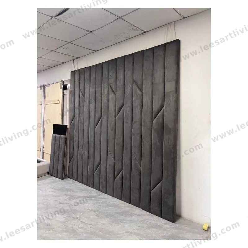 #07778-2  Luxury Bedroom Set Custom Dark Grey Upholstered Wall Panel With Vertical Channel And Geometric Chevron Detailing For Headboard Feature Wall And Whole House Soft Furniture OEM ODM