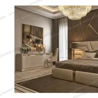 Luxury wide headboard villa hotel wood upholstered beds