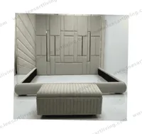 #HJ202562 HJ HOME Easy Install Hotel Upholstery Velvet Fabric Leather Soft Wall Panels Mirrors Background Interior Big Headboard Villa Bed