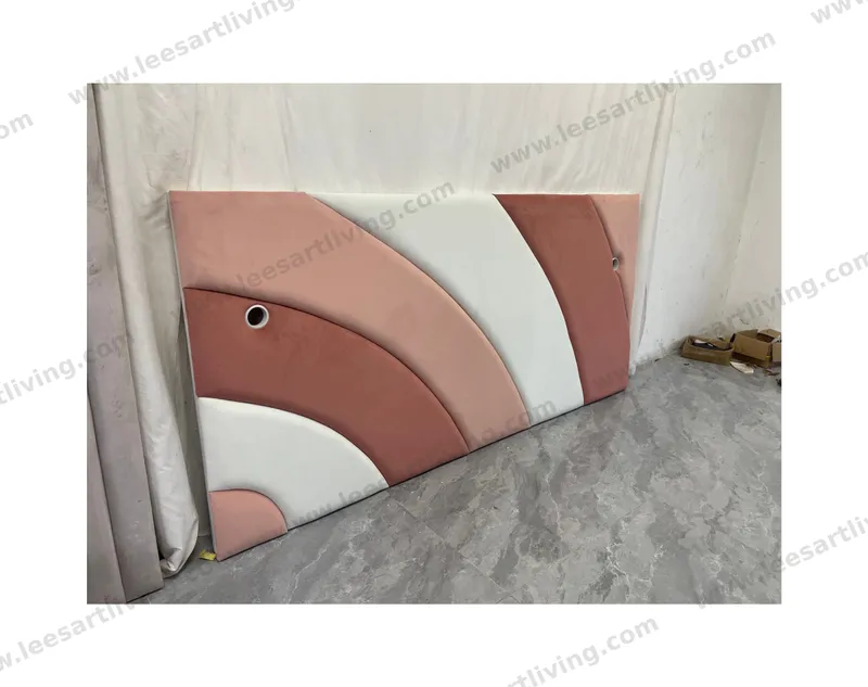 #07781  Luxury Bedroom Set Custom Upholstered Curved Headboard Wall Panel With Modern Geometric Color Block Design OEM ODM Whole House Soft Furniture