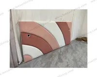 #07781  Luxury Bedroom Set Custom Upholstered Curved Headboard Wall Panel With Modern Geometric Color Block Design OEM ODM Whole House Soft Furniture