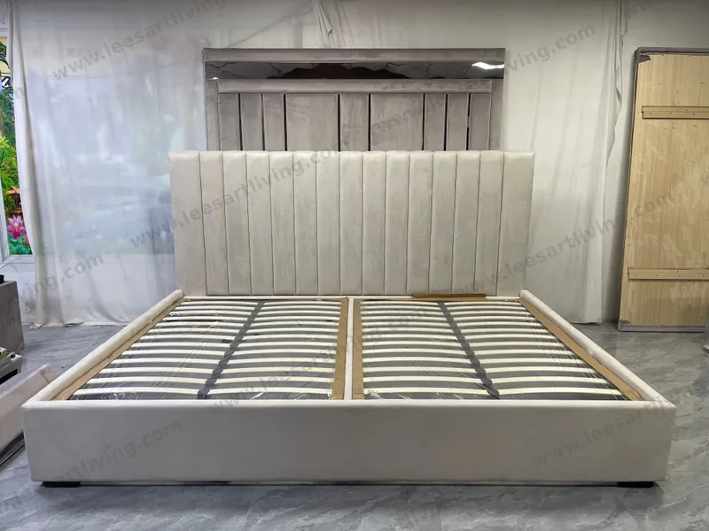 Custom Oversized Upholstered Platform Bed With Vertical Channel Tufted Headboard OEM ODM Whole House Soft Furniture