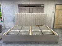 Custom Oversized Upholstered Platform Bed With Vertical Channel Tufted Headboard OEM ODM Whole House Soft Furniture