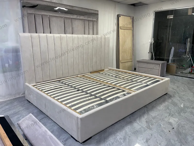 Custom Oversized Upholstered Platform Bed With Vertical Channel Tufted Headboard OEM ODM Whole House Soft Furniture