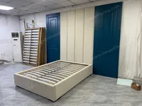 Custom Upholstered Platform Bed With Blue Wood Molding Feature Wall Panel Fabric Headboard OEM ODM Whole House Soft Furniture