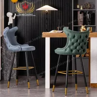 Luxury Tufted Upholstered Bar Stool with High Back & Gold Metal Legs OEM ODM Furniture Customize