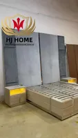 #07768 Luxury Bedroom Bedside Table Velvet Upholstered Designer Nightstand Custom High Quality Villa Storage with LED Light 