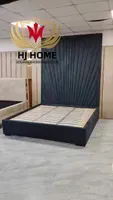 #07773 Luxury Bedroom Set Upholstered Soft Wall Panel Background Interior Decoration Custom High Big Headboard Villa Bed