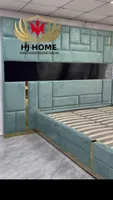 #07776 Luxury Bedroom Set Upholstered Soft Wall Panel Background Interior Decoration Custom High Big Headboard Villa Bed
